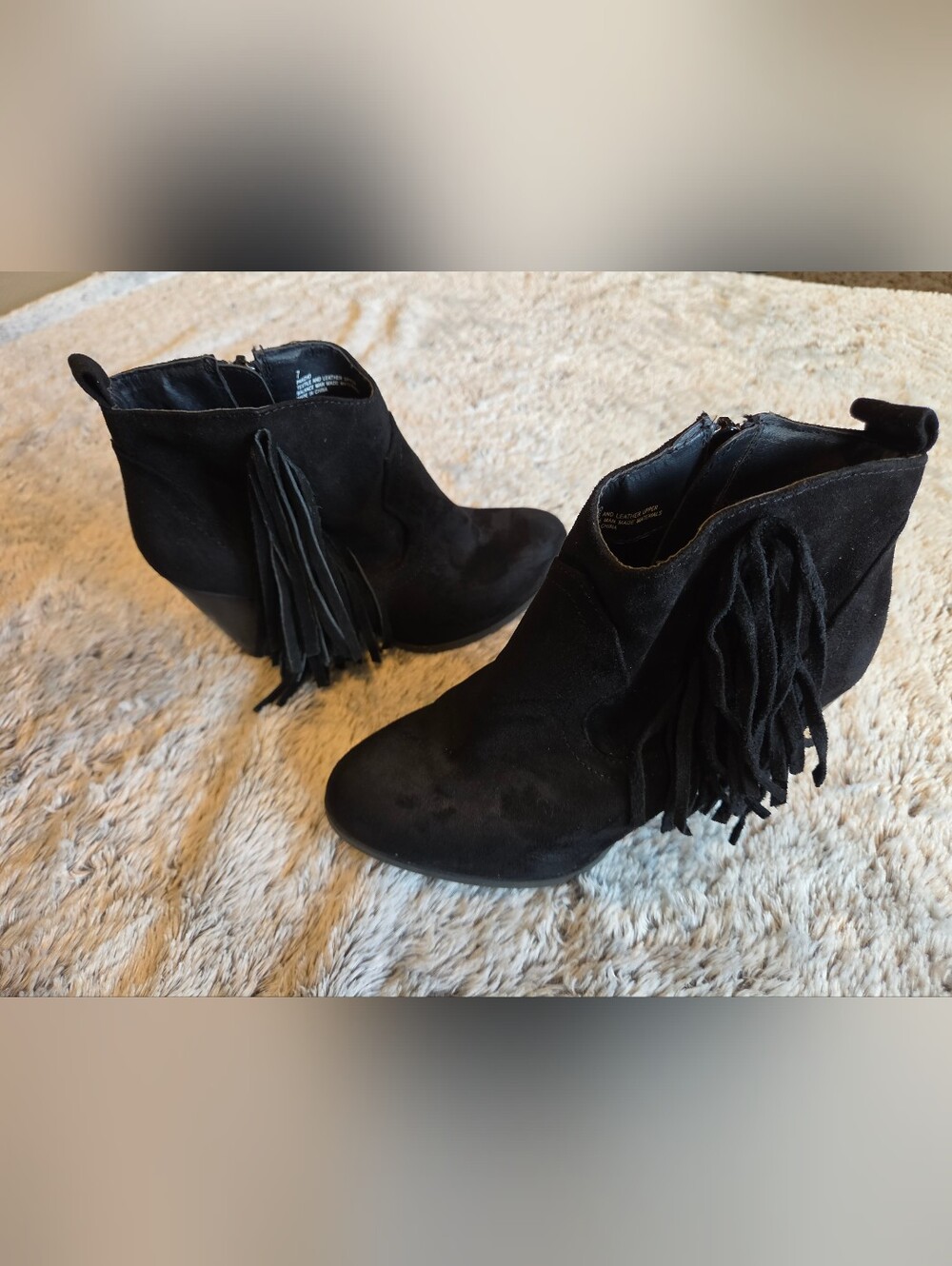 Women's Black Suede Fringe Ankle Booties - Classic Style By Madden Girl Sz 7
